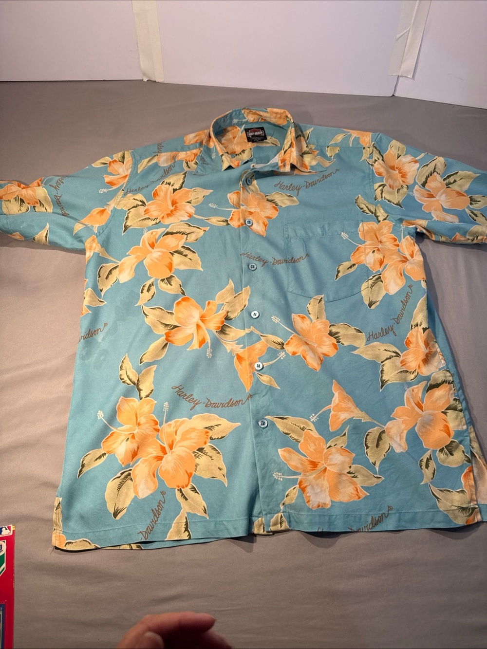 Harley-Davidson Teal Camp Shirt with Orange Floral Print